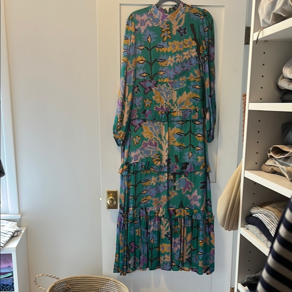 Oliphant Suzani- Teal and Purple Floral Long Sleeve Maxi Dress